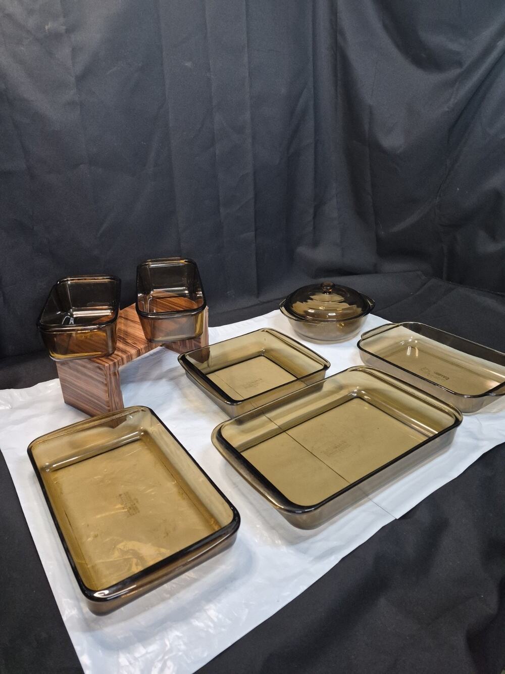 Pyrex 8 Piece Harvest Amber Brown Baking Dishes Oven Cookery Set Vintage
